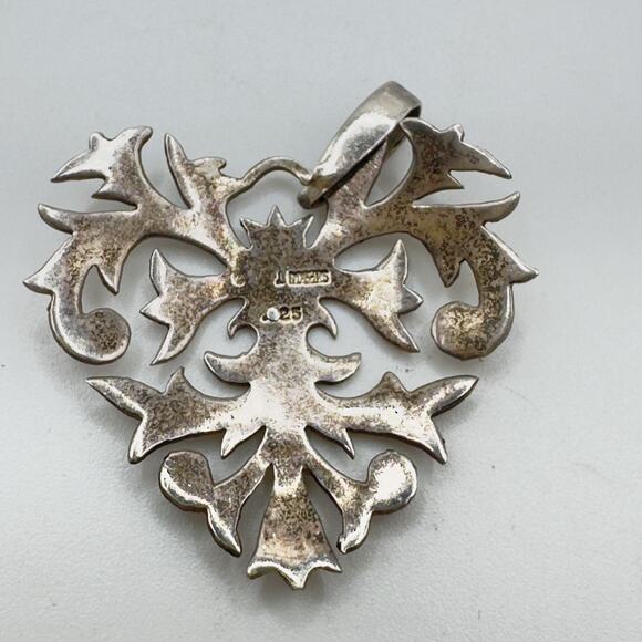 Vintage Cut Out Heart Pendant & Earrings Set Ster. Silver 925 Signed J. Rogers - Picture 6 of 13